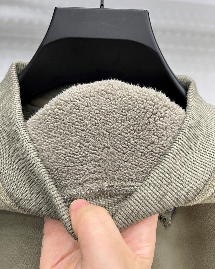 Men's High-End Velvet Hoodie: Round Neck, Warm Winter, Double-Sided Berber Fleece, Plus Velvet, Thick Base Layer Top