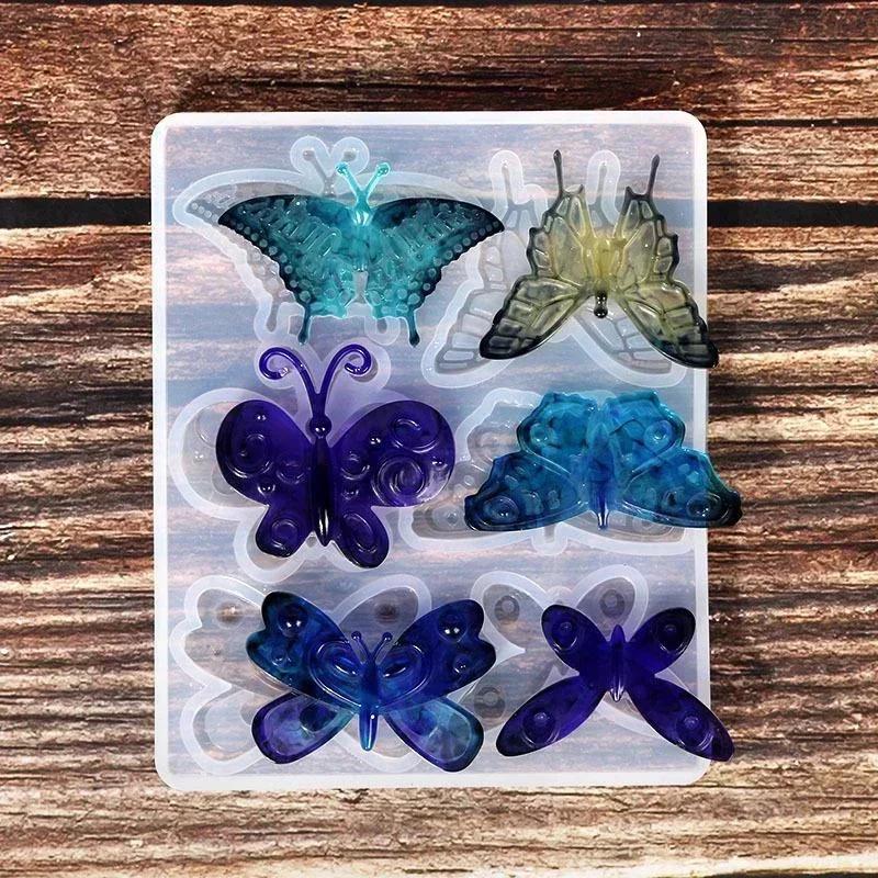 6 otvorů kreativní diy ručně vyráběný motýl přívěsek krystal epoxidová pryskyřice formy příslušenství silikonová forma diy šperky odlévání