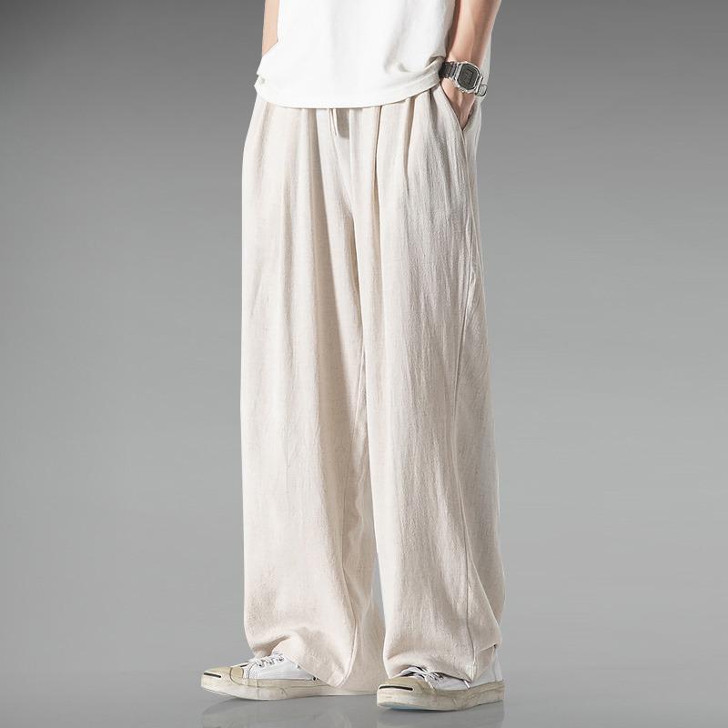 Men's Chinese Style Lightweight Linen Trousers - Summer Plus Size Loose Fit, Wide Leg, Breathable Cotton Casual Pants