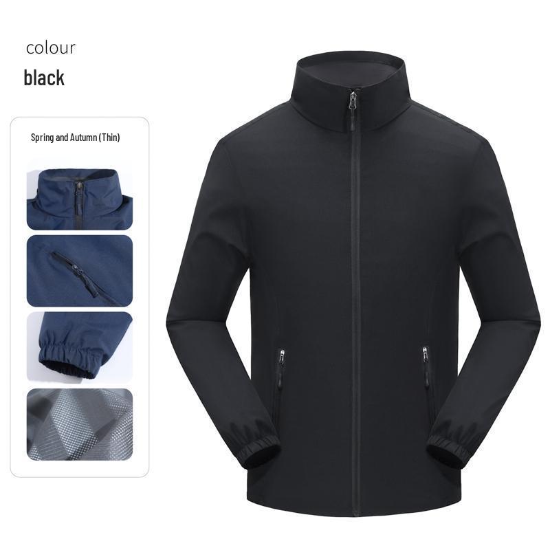 Fleece-Lined Softshell Stand-Up Collar Windbreaker with Logo Embroidery for Autumn/Winter Workwear