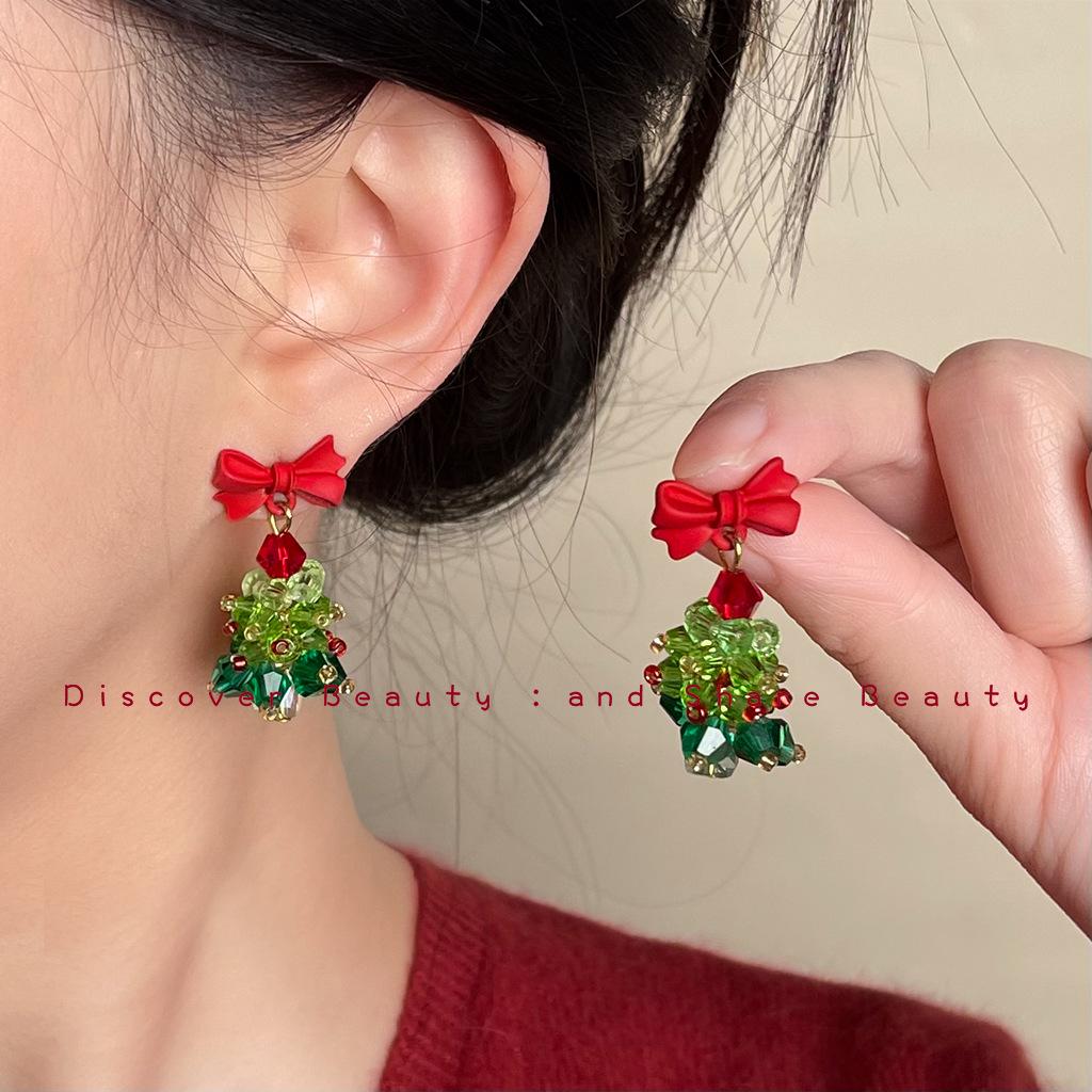 Christmas Bell & Tree Drip Oil Stud Earrings - Cute Niche Design for Women