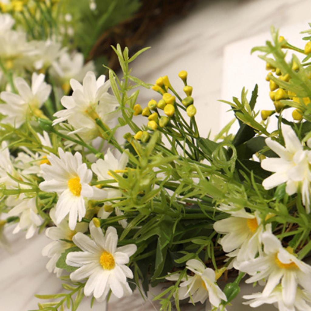 Artificial Daisy Wreath 35cm Diameter Faux Flower Wreath Spring Home Decoration for Door Wall Yellow