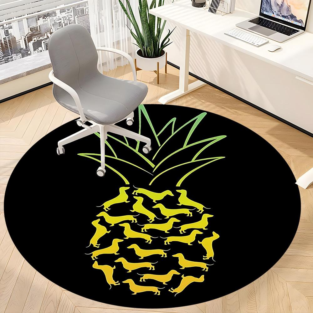 1PC Pineapple Dogs Office Round Area Rug, Indoor Mat Suitable ForOffice, Under Office Chairs Bedroom Living Room Home Decor, Room Deco f158