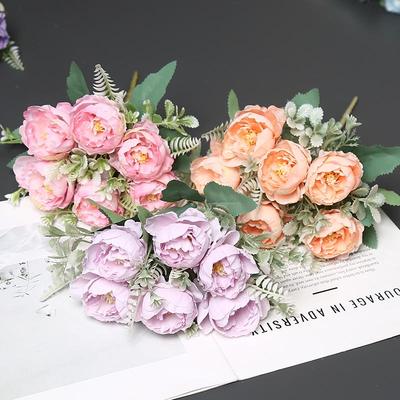 Elegant 6-Head Peony Silk Artificial Flowers for Home Decor and Photography