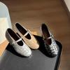 Cowhide version~ Woven temperament round head with low heel flat bottom Mary Jane women's new versatile light mouth single shoes women