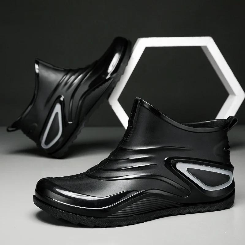 

Fashion Brand Mens Rain Boots Chef Shoes Fishing Shoes Casual Waterproof Comfortable Big Size Trend Non-slip Strong Wear-resistant Boots 39 чёрный