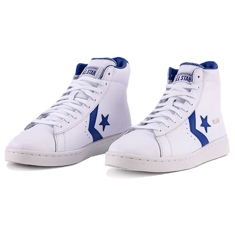 Converse Cons Pro Leather Round Toe Lace-Up Synthetic Leather Shock Absorption High-Top Retro Basketball Shoes Unisex Sneaker White Light-Blue 170359C