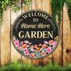 Customizable Name Text Flower Garden Round Aluminum Sign 8x8 Inch Rustic Outdoor Plaque