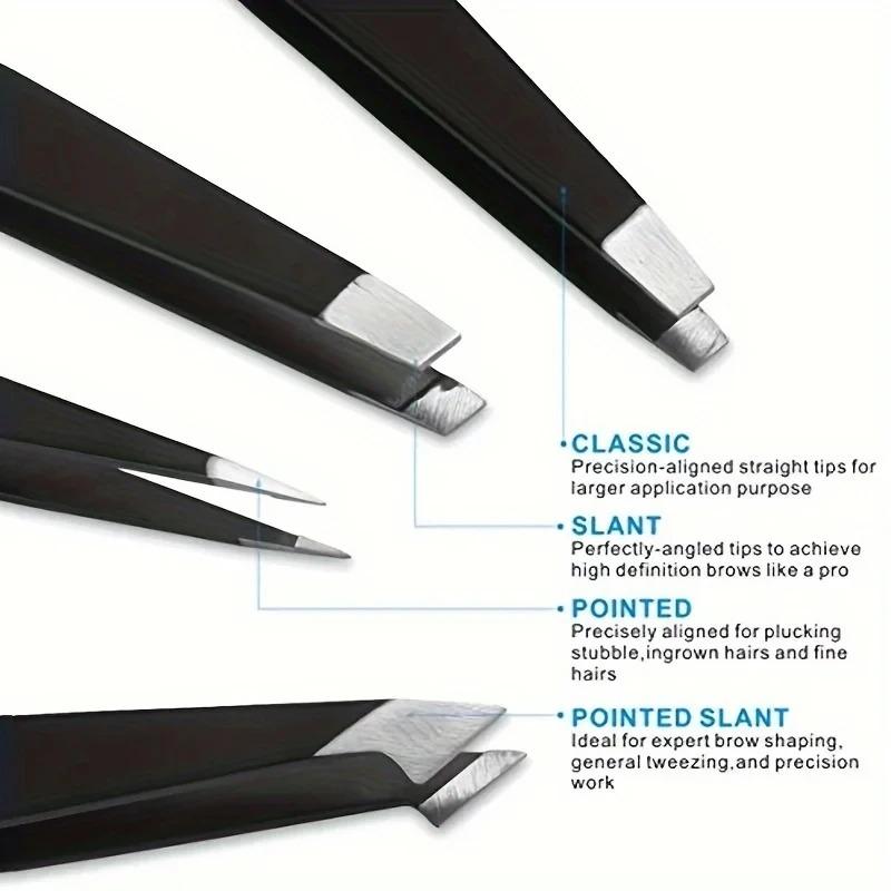 4-piece Tweezers Set Professional Stainless Steel Tweezers for Eyebrows Facial Hair Hair Removal Pliers, Makeup and Beauty Tools