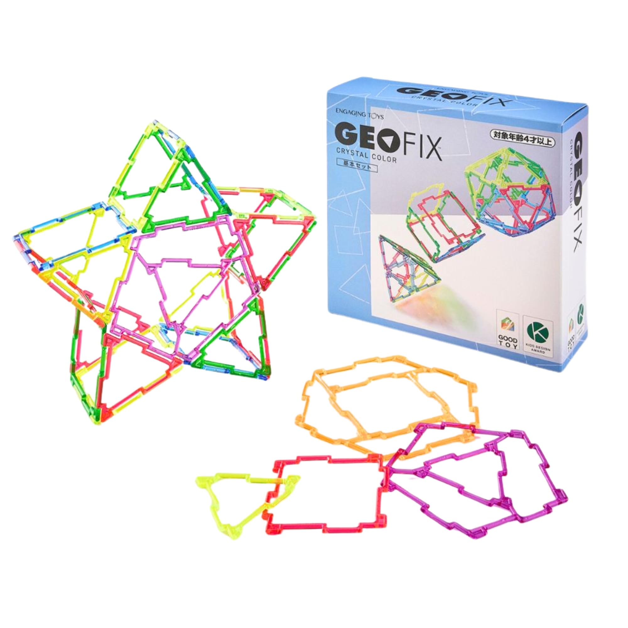 

GEOFIX Basic Educational toy to develop spatial reasoning 64 suitable for ages 4 and up Set skills, pieces, (Crystal Color)