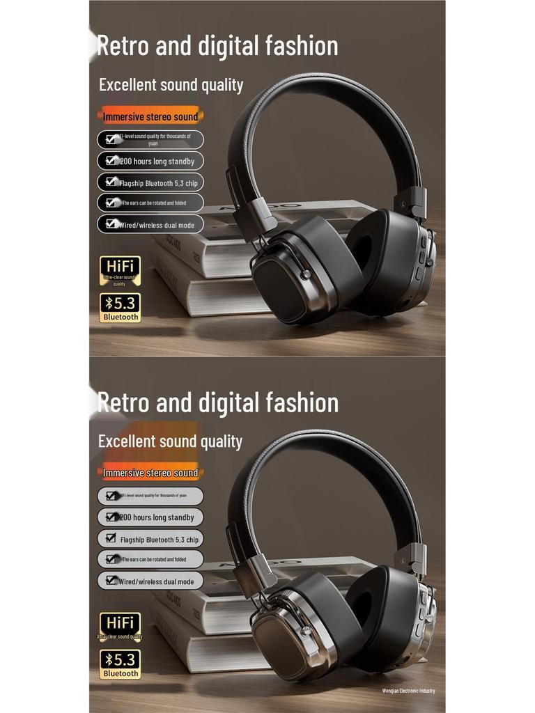 2024 American Retro Style Wireless Bluetooth 5.3 Headphones with Heavy Bass