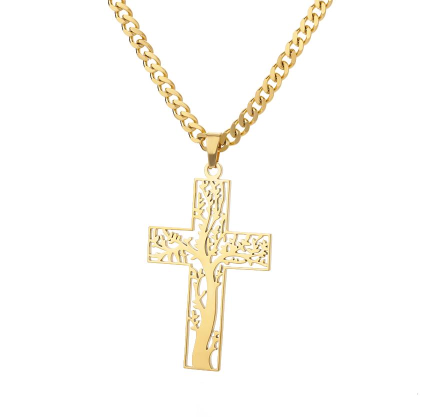 Stainless Steel Jesus Cross Necklace For Women Men Gold Color Caravaca Angels Crucifix Charm Choker Rapper Jewelry Hip Hop Gift