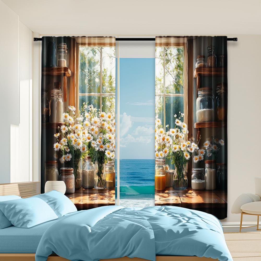 

2 pcs versatile polyester transparent curtains for home decoration Kitchen Still Life for use in bedrooms and living rooms 100*130 Grommet Top 1pcs