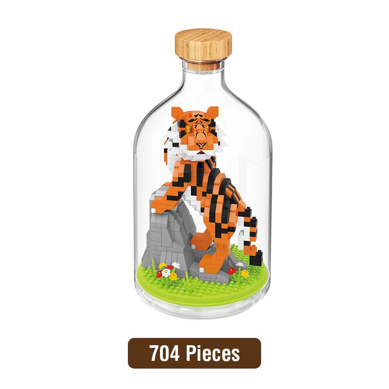 Non-Toxic New Product Simulation Animal Series Creative Children'S Toys Bottled Building Blocks Flamingo Seahorse Educational Gift Model