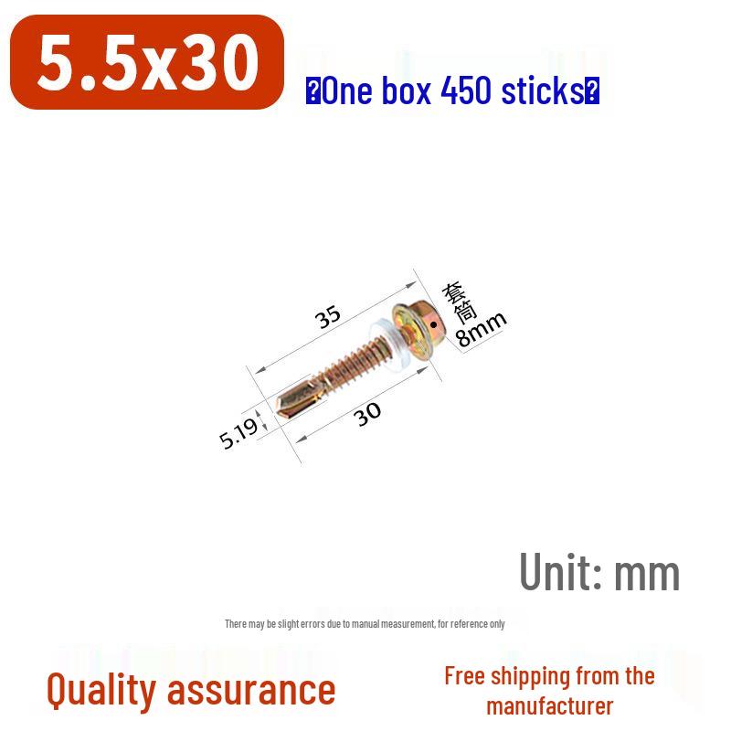 Sechskant-Selbstbohrschraube für Farbstahl und Dachziegel aus Harz mit verlängerter Bohrspitze