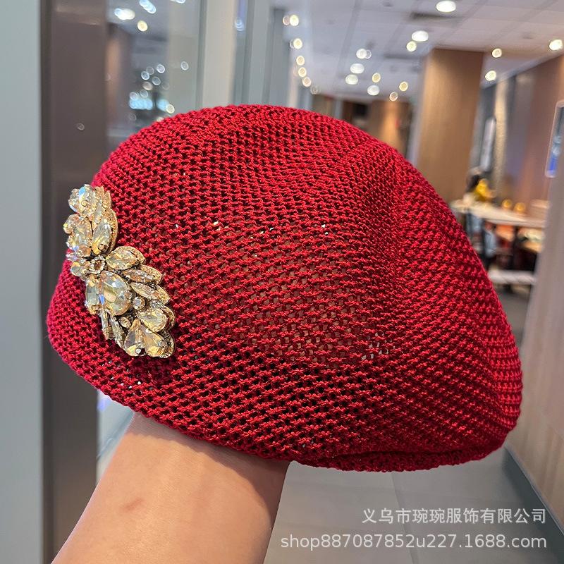 Spring and summer new fashion heavy industry rhinestone cap women's outdoor versatile light luxury handmade full of diamonds thin newsboy hat