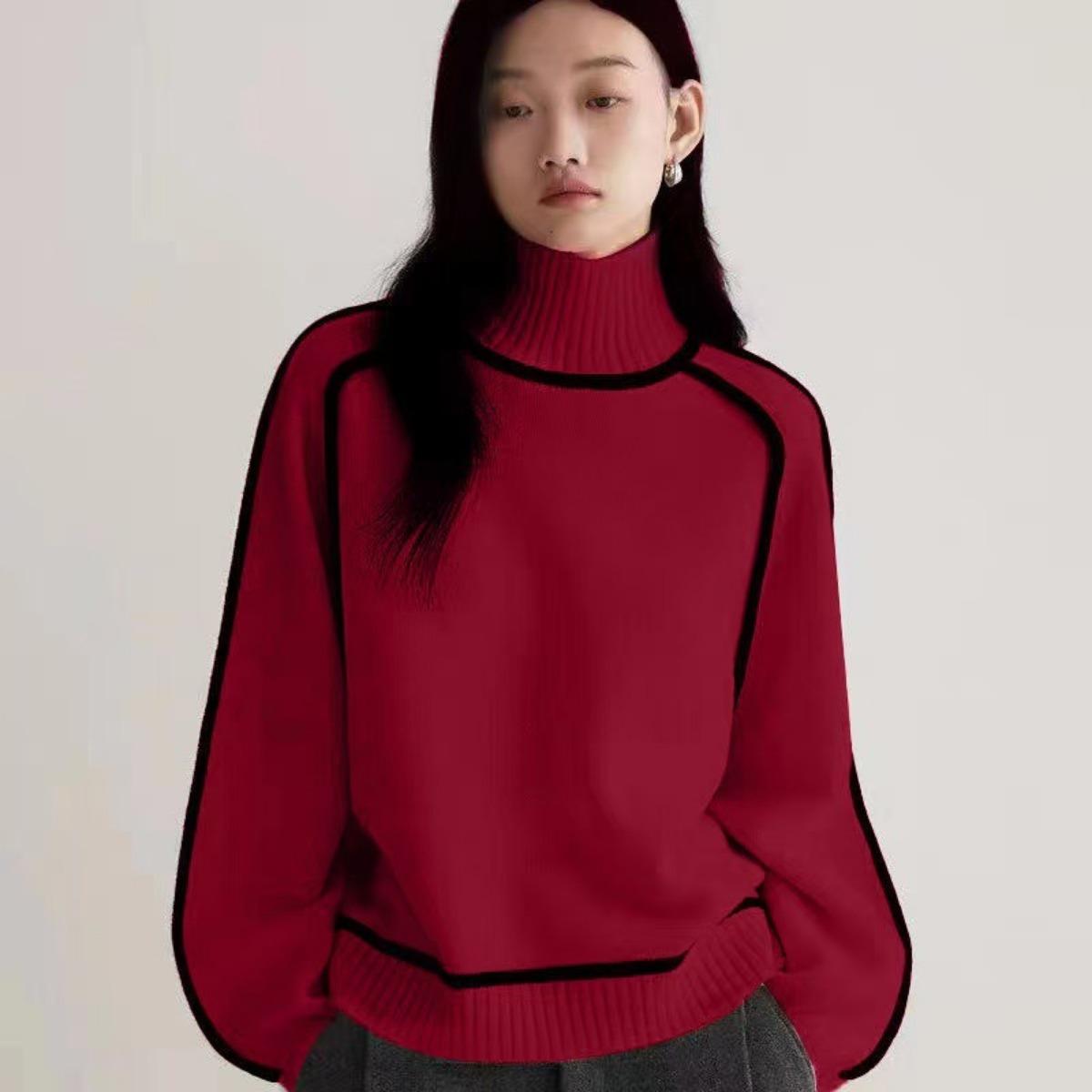 

Women s Fashion Mock Neck Raglan Sleeve Ribbed Knit Bottoming Sweater Casual Elegant Top XL червоний