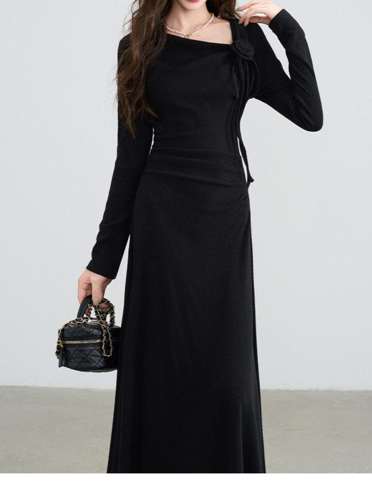 Huge good-looking autumn and winter cold rich daughter wearing temperament Christmas New Year red dress thin bottom dress