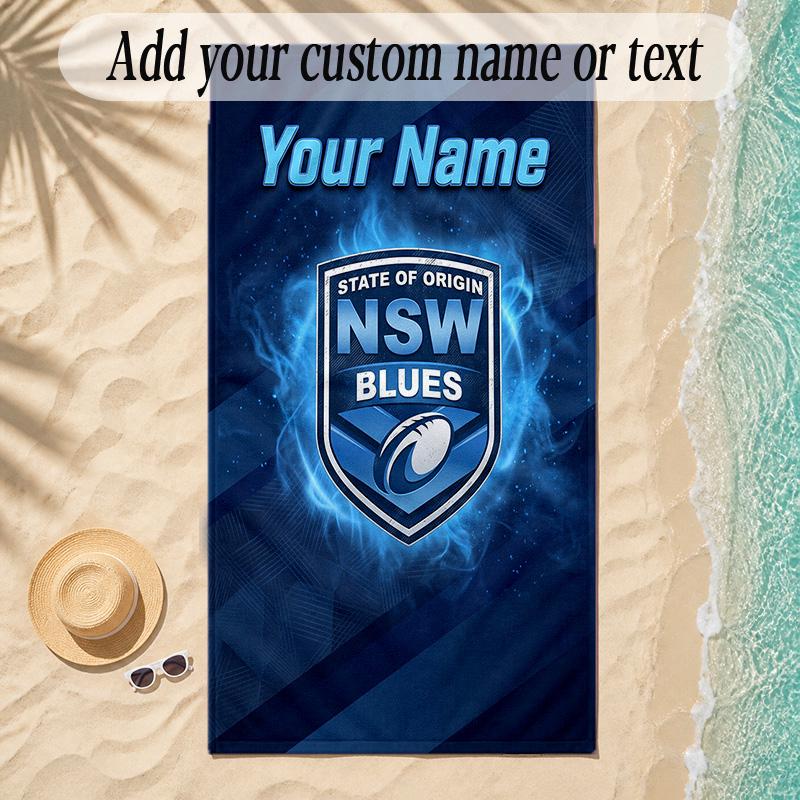 Beach TowelNSW Blues Logo Custom Name Text Personalized Soft Towel for Beach Pool Indoor Home Decor Gift