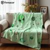Green Alien Cartoon Anime Print Flannel Blanket Soft Warm Throw for Kids Bedroom Sofa Bed Christmas Office Car