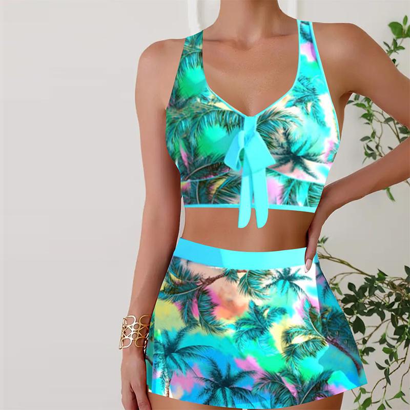 Women's Swimwear Tankini 2 Piece Swimsuit Blue Stamen Flower Print Vacation Bathing Suits