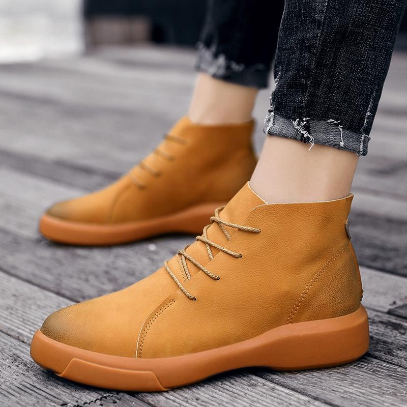 Men's Autumn and Winter New High-top Casual Shoes PU Leather Shoes Loafers Warm Men's Boots Ankle Boots Zapatillas Para Hombre