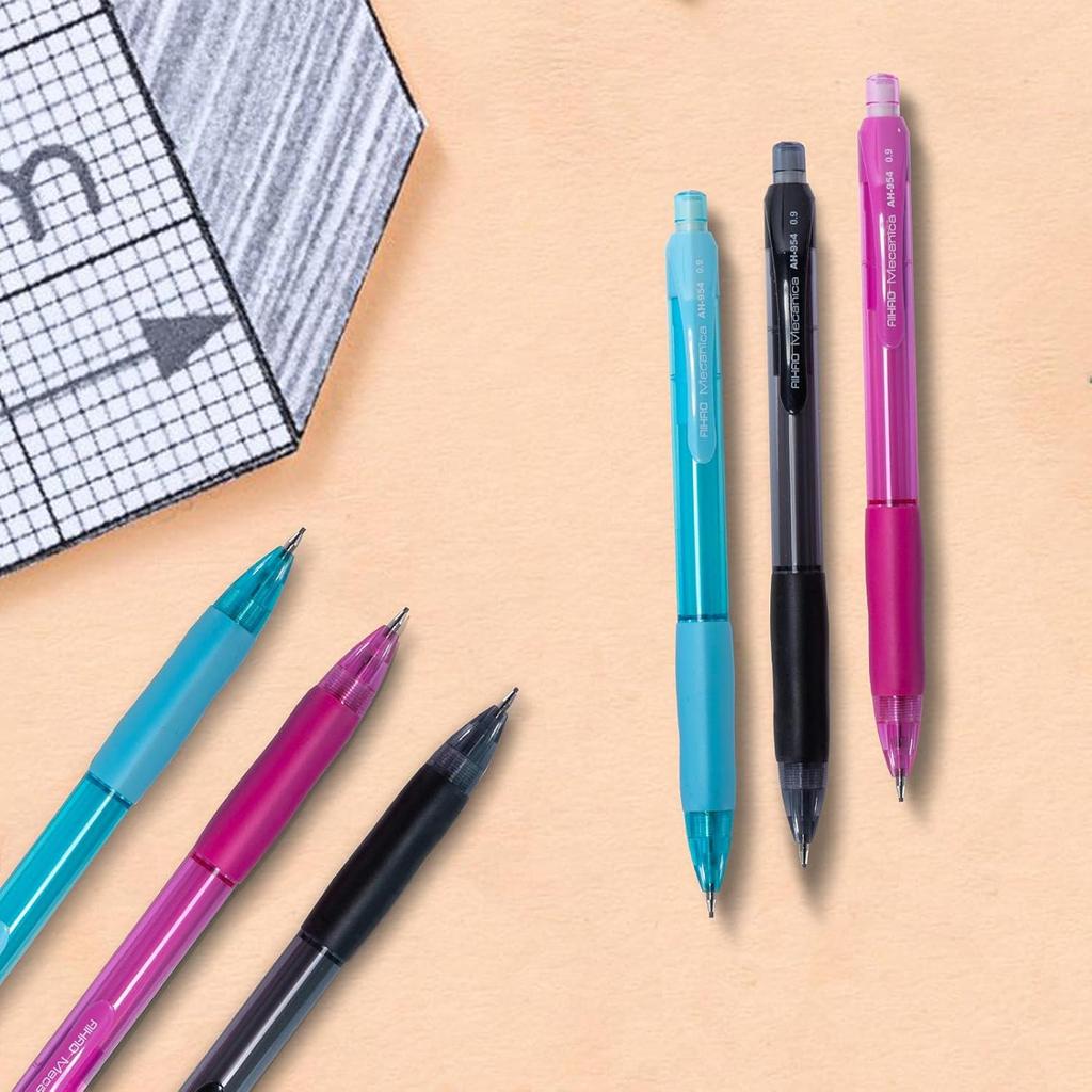AIHAO Mechanical Pencil 0.9, Thick Point, HB lead pencils with refills and cap erasers, Comfort Grip, Assorted Barrel Colors, 12 Pack