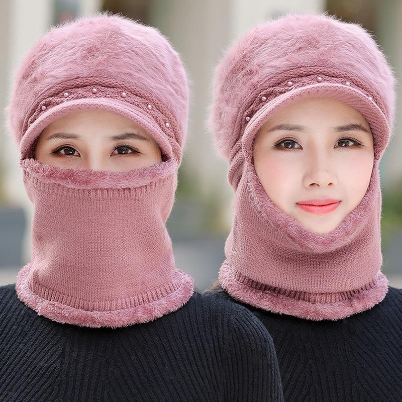 

Осенне-зимние шапки женские зимние велосипедные ветрозащитные вязаные бархатные утолщенные теплые шерстяные шапки one size elastic