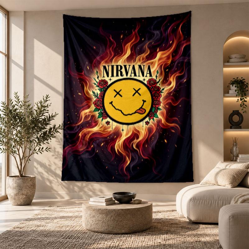 Decorative Tapestry,Nirvana Printed Wall Art, Lightweight Wall Hanging For Bedroom Background
