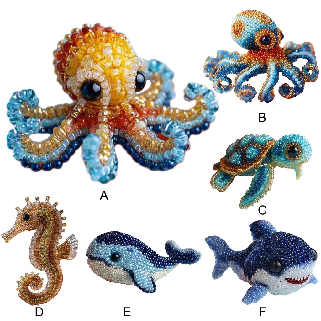 Shark Bead Embroidery Kit, DIY Sea Creature 3D Octopus/Dolphin/Turtle Beaded Embroidery Kits Hand Stitch Beadwork Craft Kits