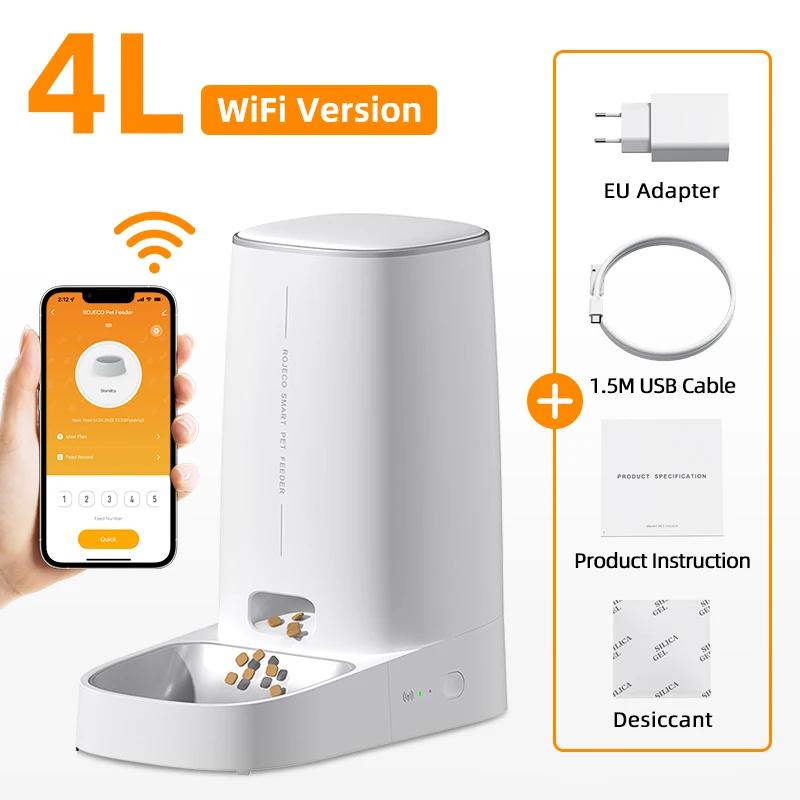 ROJECO 4L Smart Automatic Cat Feeder WiFi App Control Pet Food Dispenser for Cats Dogs Timer Auto Feeder