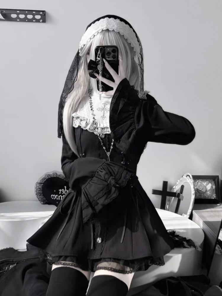 Gotické Vintage Horká Dívka Slim Patchworkové Šaty Ženy High Street Krajka Skinny Šaty s Dlouhým Rukávem Francie Sladké Bílé Oblečení Nové