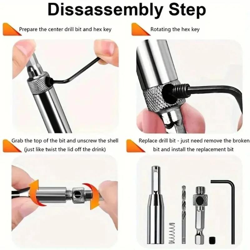 Woodworking hinge puncher drill repair tool, hexagonal handle door and window hinge woodworking positioning reamer drill set
