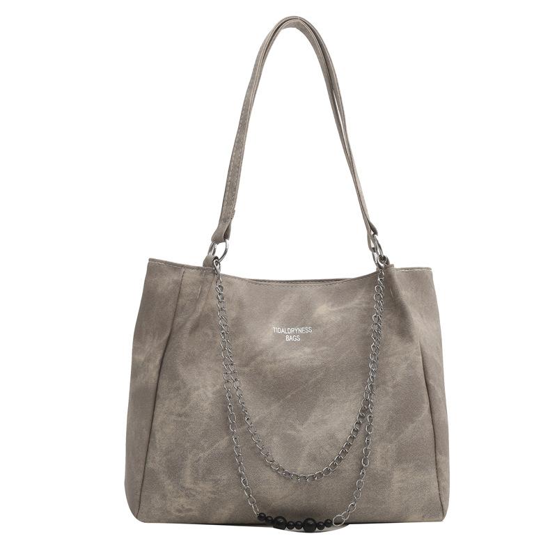 

Large capacity bag women s 2025 new trendy class college student shoulder bag texture chain women s commuter tote bag серый