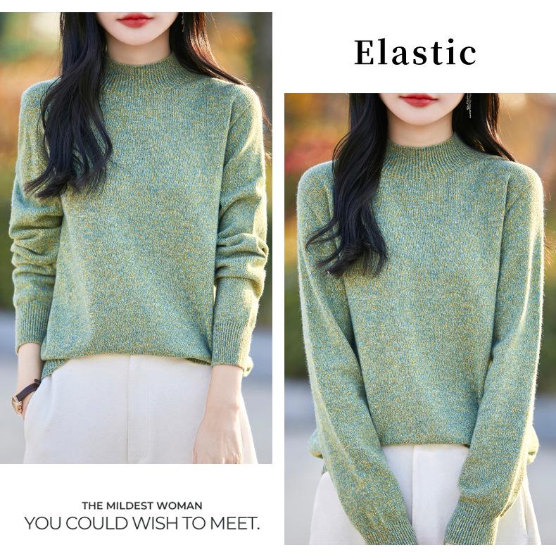 Temperament Velvet Heather Yarn Sweater - Women's Soft, Skin-Friendly Thick Knit Half-High Collar for Autumn