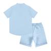 Men's Summer Solid Color Loose Short Sleeve Button Collar Top Shorts Set