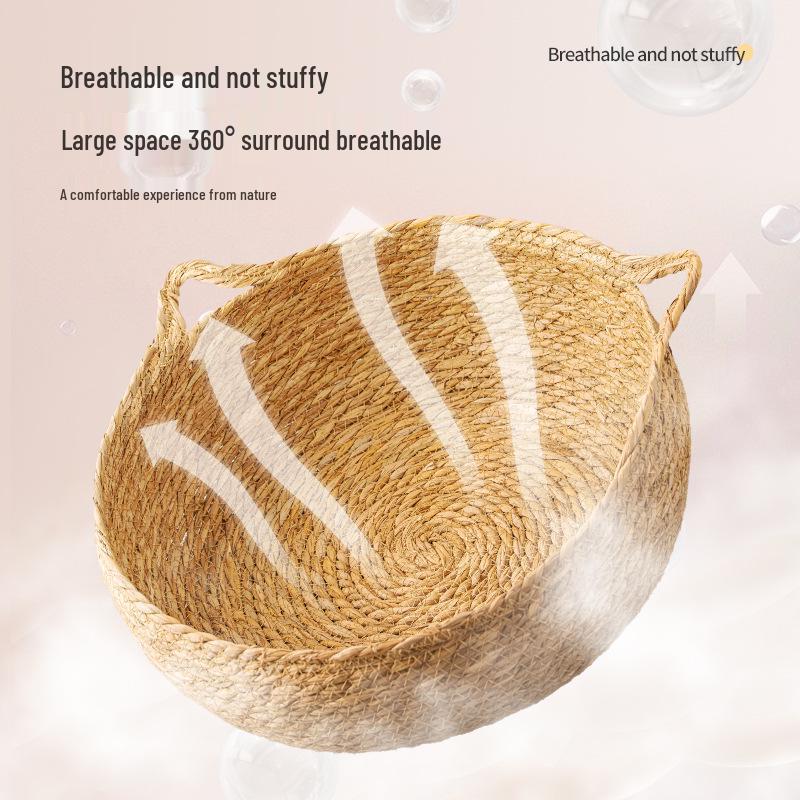 Four Seasons Rattan Cat Nest: Cozy Straw-Weaved Bed for Cats & Small Dogs