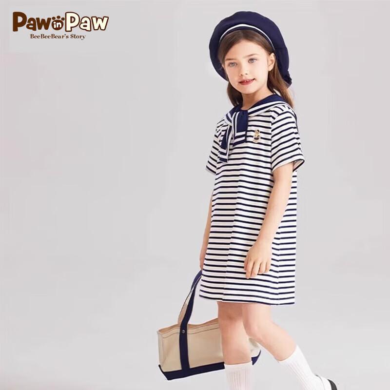 Летнее платье для девочек PawinPaw с мультяшным мишкой и морской полоской 130