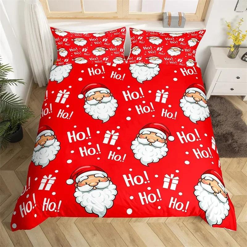 Christmas Theme Duvet Cover Set Single King Queen Twin Cartoon Santa Claus Bedding Set Microfiber Xmas Deer Comforter Cover