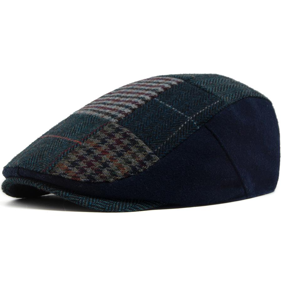 Men Women Patchwork Plaid Beret Vintage Wool Blend Flat Cap Autumn Winter Newsboy Hat Fashion Casual Female Ivy Caps For 54-58cm