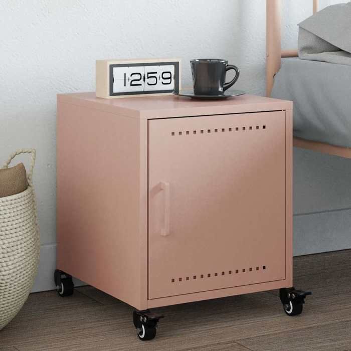 VidaXL Pink Bedside Table 36x38.5x43.5 Cm Steel, Cabinet, Side Cabinet, Phone Holder, Bedside Table, 846616