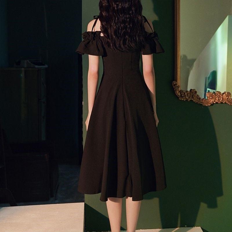 Mode Kausalen Party Kleid Elegante One-schulter Kleid Hepburn Stil Französisch Retro Hohe Taille Kleid Weibliche Sommer