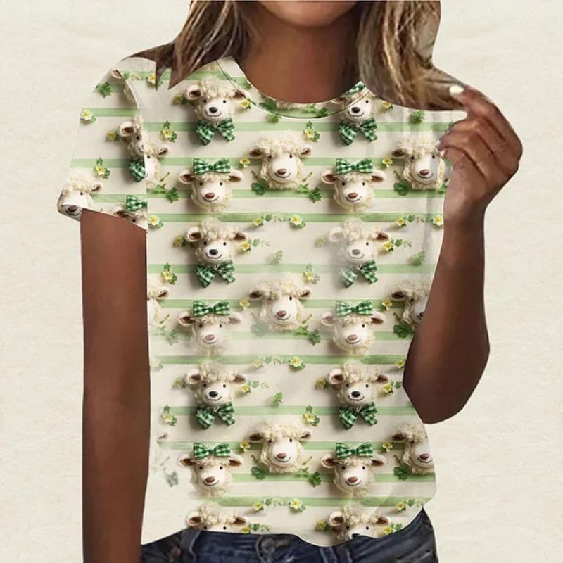 Summer Round Neck 3D St. Patrick's Day Print Top Fashionable Casual Short Sleeved Women's T-shirts