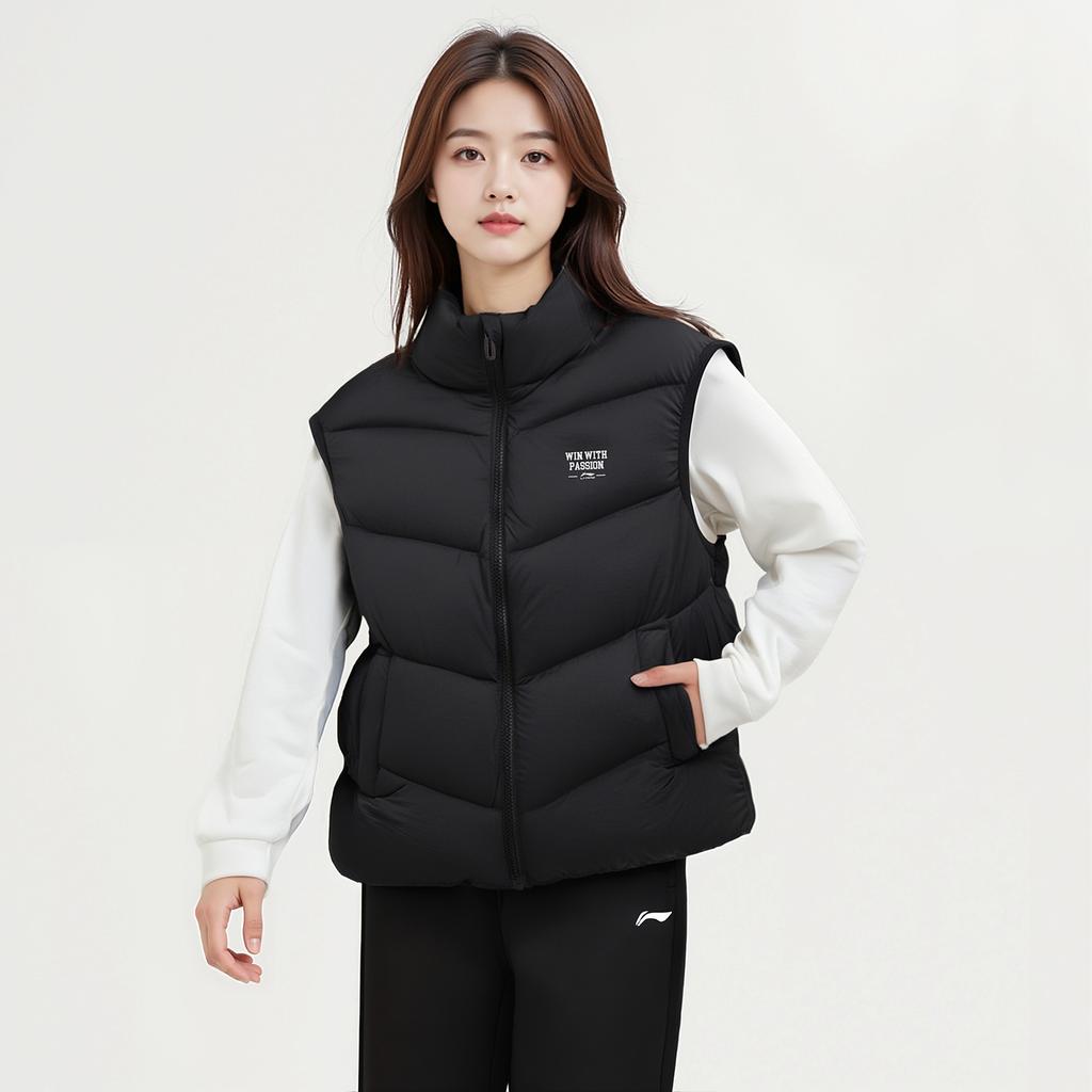 Li Ning Comfortable Casual Simple Letter Print Stand Collar Vest Women vests AMRV126-1