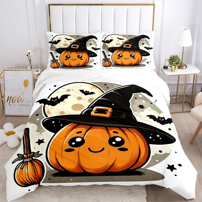 3pcs Pumpkin Wizard Bedding Set - 1 Soft Quilt Cover + 2 Pillowcases, Machine Washable - Suitable for All Seasons, Perfect Gift for Family a