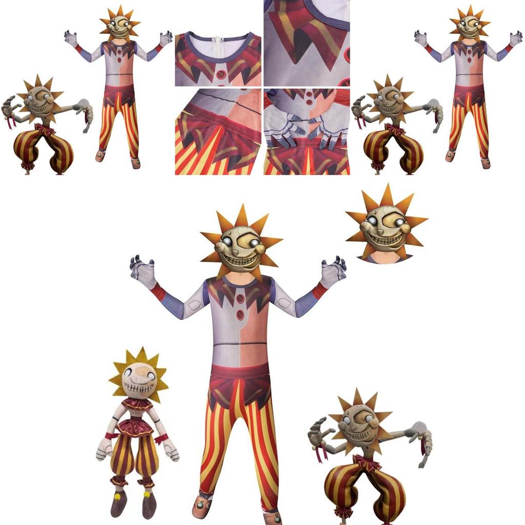 Sundrop Fnaf Clown Cosplay Clothing Bodysuit Mask For Boys And Girls Perfect For Parties And Collectors