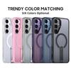 For Samsung Galaxy S25 Magnetic Case Kickstand Grid Texture TPU PC Phone Back Cover