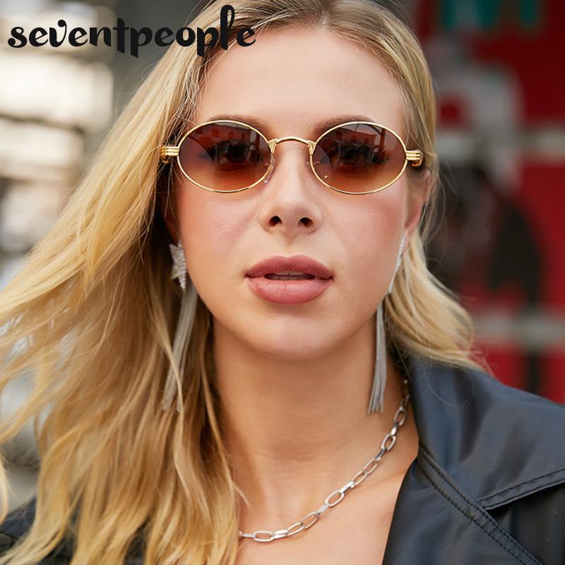 Vintage Oval Sunglasses Women  Luxury Brand Designer Punk Round Sun Glasses For Men Small Frame Anti Blue Light Eyeglasses