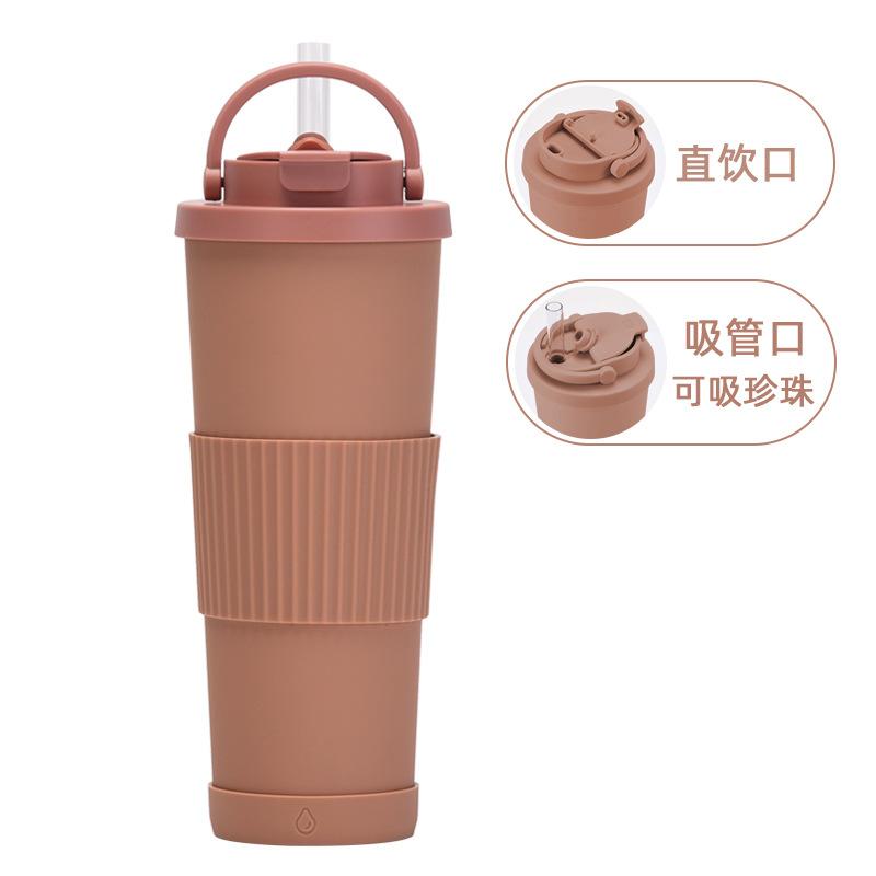 830Ml Large-Capacity Thermos Cup, Convenient Handle, One Cover, Double Drink Belt, Waist Cover, Water Cup, Large Hole Straw, Water Cup