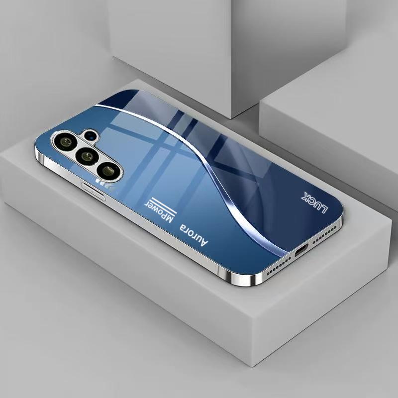 Men's minimalist business pattern silver plated glass phone case suitable for Samsung GalaxyS26 S25 S24 S22 S21 S20FE/Ultra/Plus